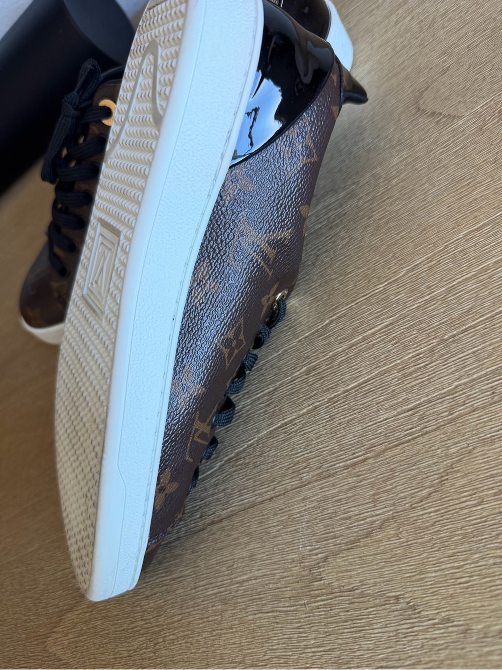 Louis Vuitton Brown Monogram Sneakers with Black Trim - Picture 8 of 12